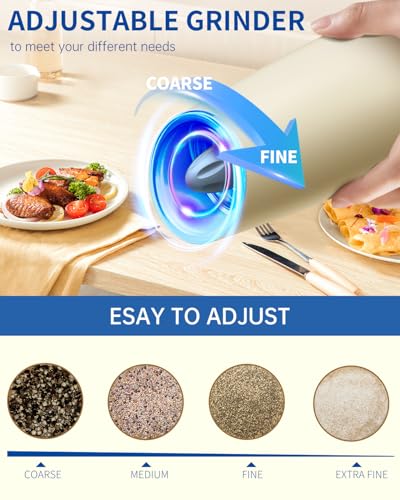 Gravity Electric Salt and Pepper Grinder Set Automatic Salt and Pepper Grinder Set with LED Light (Battery / Beige)