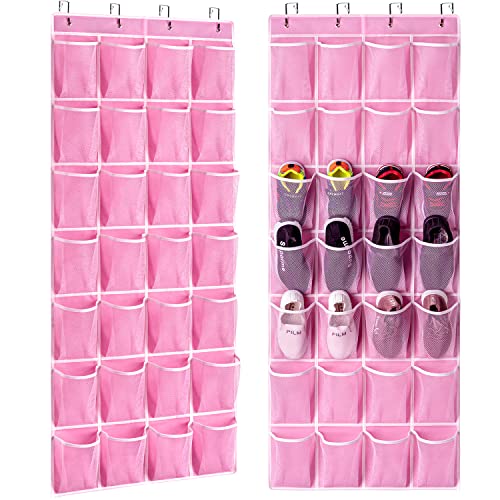 28 Pocket Over The Door Shoe Organizer (Pink-2 Pack of 28)