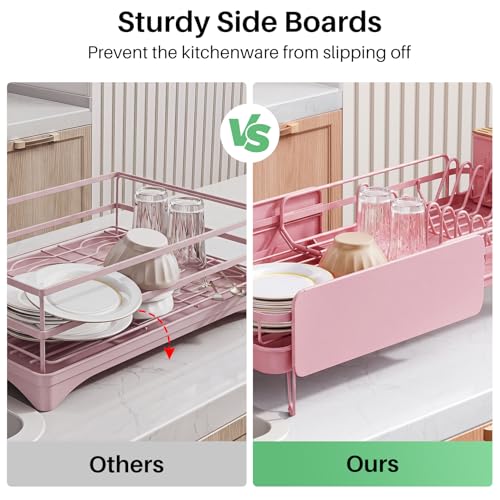 Large Dish Drying Rack for Kitchen Counter (Pink)