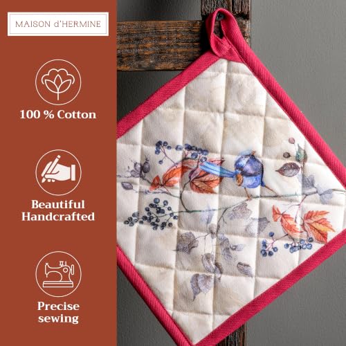 Pot Holders 100% Cotton Potholders (043 - Equinoxe - Beige / 8" x 8" (Pot Holder Pack of 2))