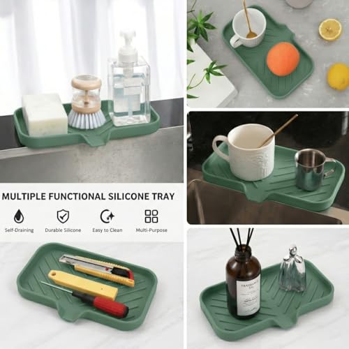 Silicone Soap Dish with Drain Spout (Green / M(9.6"×5.3"))