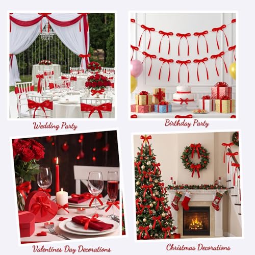30 Pack Red Ribbon Bows for Cake Bow Cake Toppers (Red)