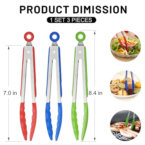 Small Silicone Kitchen Tongs 7 (Red,Blue,Green)