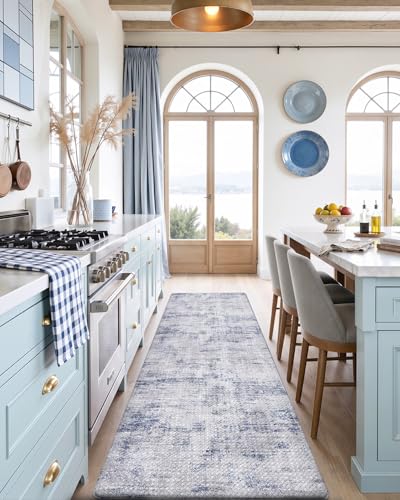 Kitchen Floor Mats Cushioned Anti Fatigue Runner Rug 23x107 Blue (Blue / 107"L x 23"W x 0.4"Th)