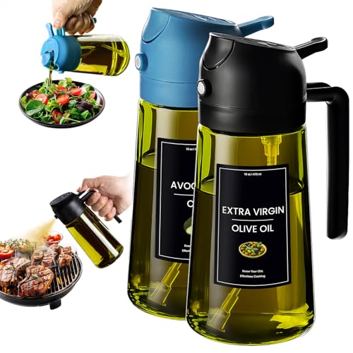 16oz 470ml Olive Oil Dispenser for Kitchen with Stickers (Light-Proof /w Stickers / Black&Blue)