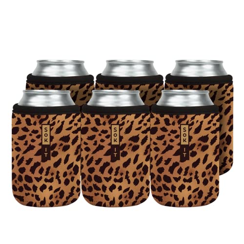CanSok 6 Pack Sleeve for Beer & Soda Insulated Neoprene Cover (Classic Leopard / 12oz Can Sleeve - 6 Pack)
