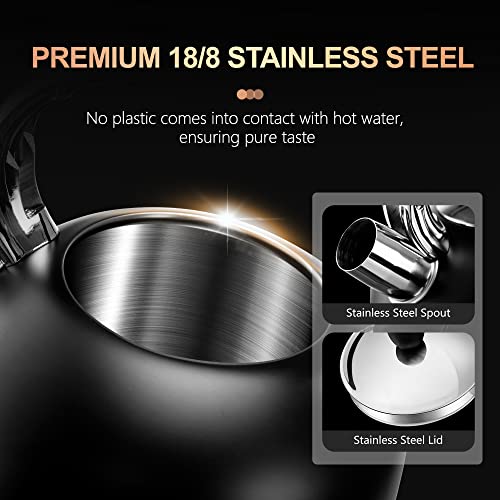 Tea Kettle 3.17QT Stainless Steel Whistling Tea Pot (Black)