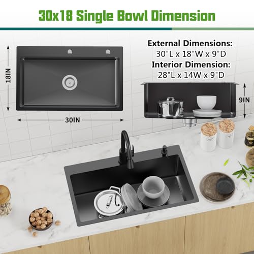 Black 30x18 In Drop In Kitchen Sink (30x18 Black)