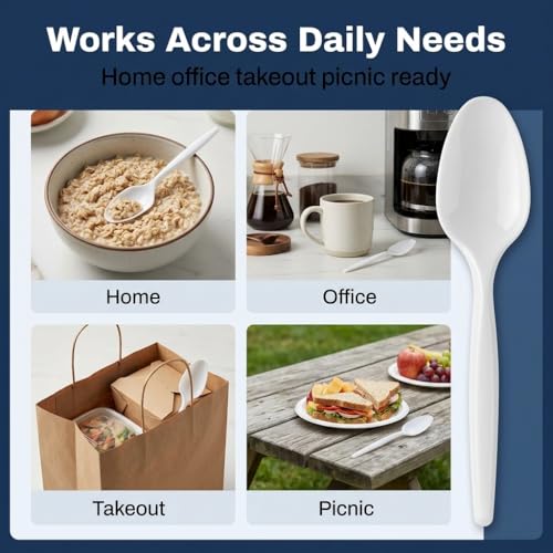 Plastic Spoons White Heavy Duty Disposable Teaspoons (1 Case Teaspoons (1000))