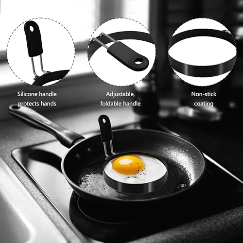 4 Pack 3.5'' Egg Rings Set with Silicone Handle