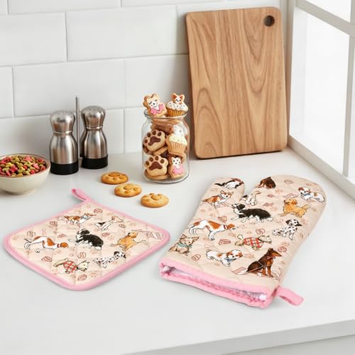 Cute Dog Oven Mitts and Pot Holders Set (Dog / Oven Mitt x1 & Pot Holder x1)