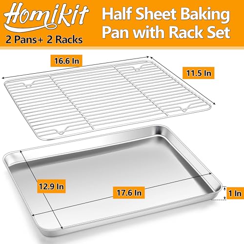 18x13 Inch Stainless Steel Baking Half Sheet with Cooling Rack Set (17.6x13x1)