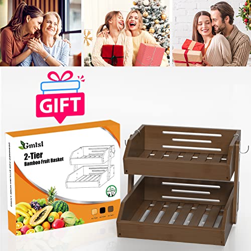 Bamboo Fruit Basket for Kitchen (2-Tier Walnut)