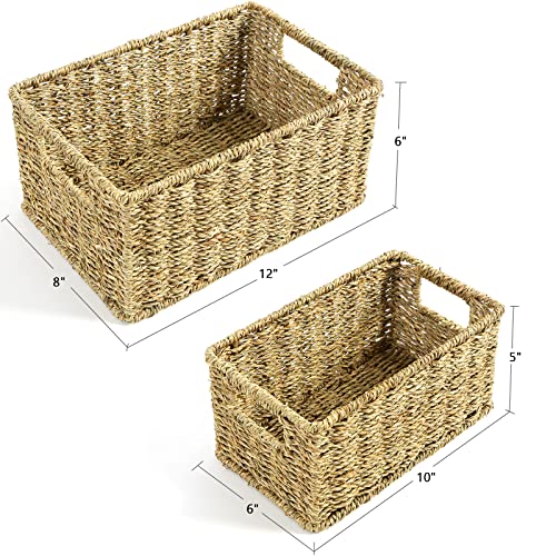 Wicker Baskets for Storage (12 x 8 x 6 inches / Natural (Seagrass))