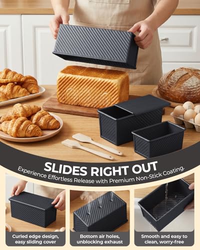 3 Piece Pullman Loaf Pan with Lid (Classic Black / 2.2LB+1LB+0.5LB)