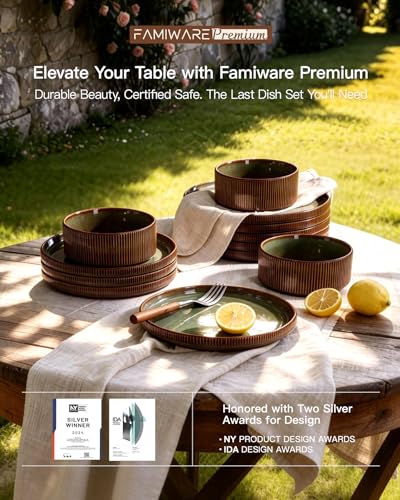 Stoneware Dinnerware Sets (Moss Green & Brown)