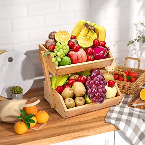 2 Tier Bamboo Fruit Basket for Kitchen Counter (Bamboo / 2-Tier)