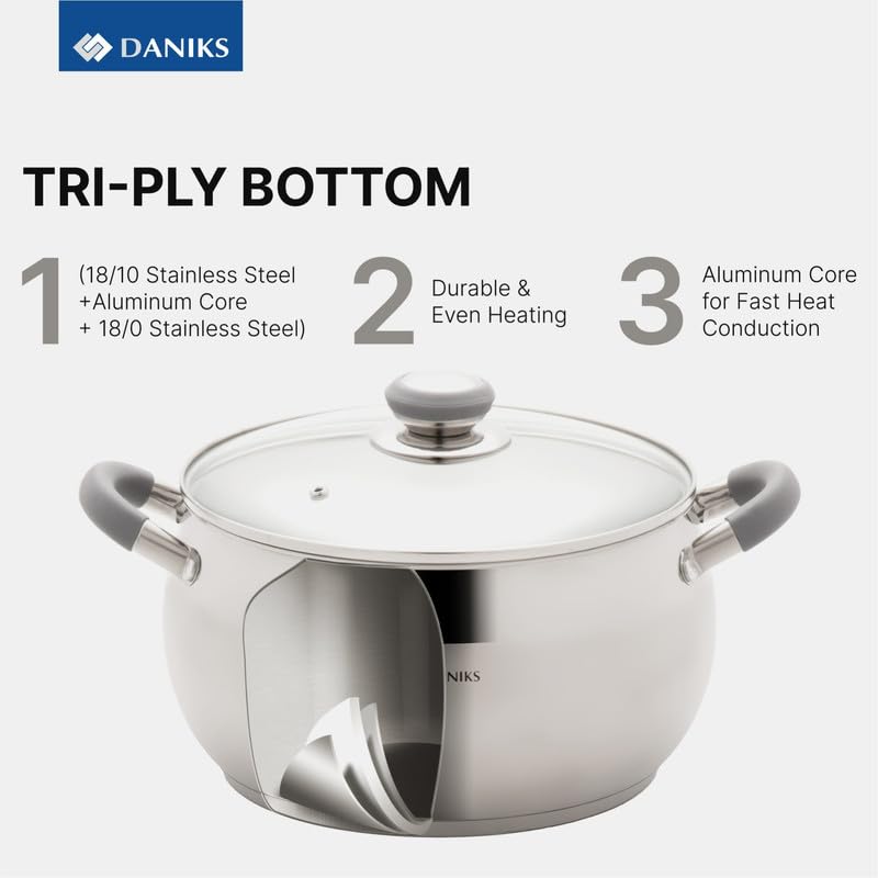 Modern 7 Quart Stainless Steel Stock Pot with Glass Lid (7 Qt)