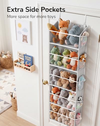 Stuffed Animal Organizer Over the Door (Clear Window Grey / 1 Pack-5 Tier)