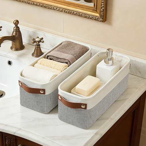 Small Fabric Storage Baskets (Gray / Off-White / Narrow-15"x6"x5")
