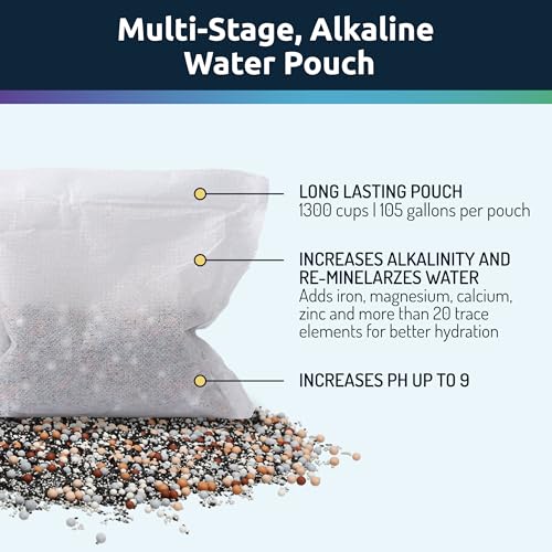 pH ON-The-GO Alkaline Water Filter Pouch- Portable Alkaline Water Filtration System for Your Bottle, Pitcher, Jug, Container - High pH Water - Long-Life 105 Gallon/400 Litre (1-Pack)