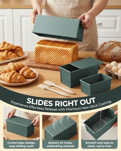 3 Piece Pullman Loaf Pan with Lid (Sage Green / 2.2LB+1LB+0.5LB)