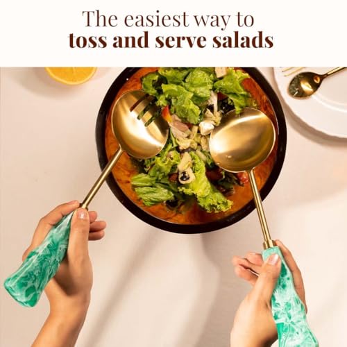 Resin Metal Salad Servers (12 x 3 inches / Metal Aqua)