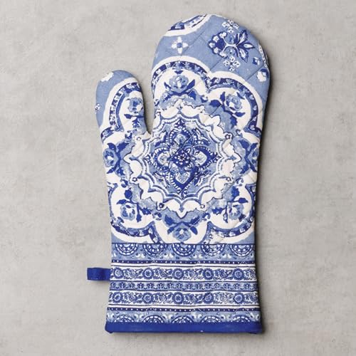 Maison d'Hermine Oven Gloves 100% Cotton Oven Mitt (014 - Melodie Bleue / 7.5" x 13" (Oven Mitt))