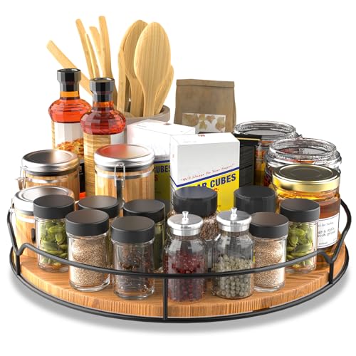 Lazy Susan Turntable Organizer for Cabinet Pantry Kitchen Countertop Refrigerator Cupboard (Carbonized Black / 14'')