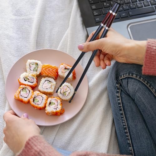 5 Pairs Premium Chopsticks Reusable Dishwasher Safe 9.5 Inch Fiberglass Chop Sticks Gift Set Non Slip Multi Color (Classic)
