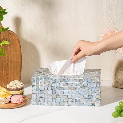 Rectangular Mother of Pearl Tissue Box Capiz Shell Handmade Rectangle Tissue Box Cover Holder Decorative Napkin Dispenser Organizer Rustic Farmhouse Vintage Decor