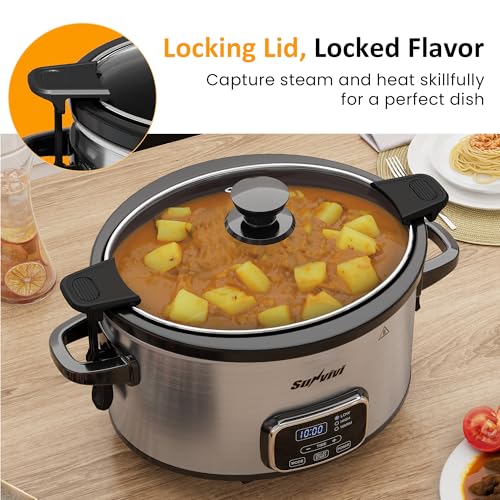 4QT Programmable Slow Cooker with Locking Lid (4 Quarts / Silver)