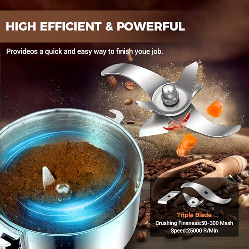 Grain Mill 500g Commercial Spice Grinders Electric 1500W Stainless Steel Pulverizer Dry Grinder for Grinding Wheat (500G)