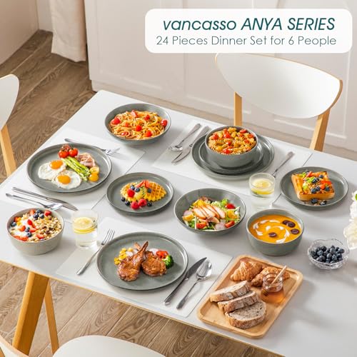 ANYA 24 Pieces Plates and Bowls Set (Stone Gray / 24 Pcs (Service for 6))