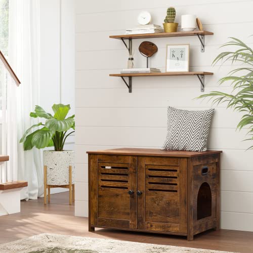 Wall Shelves 23.6" Long Floating Shelves with Metal Brackets (Rustic Brown / 23.6 Inch)