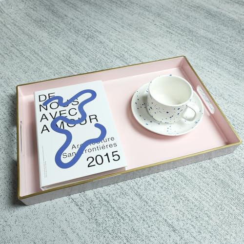 Pink Decorative Serving Tray with Handles (Pink)