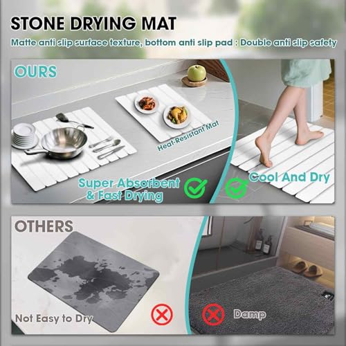Dish Drying Mat Stone Bath Mat Diatomaceous Earth Stone Drying Mat For Kitchen Counter Sink Bath Mat Quick Dry Non Slip Foldable Dish Drying Rack Mat Small (16" x 12")