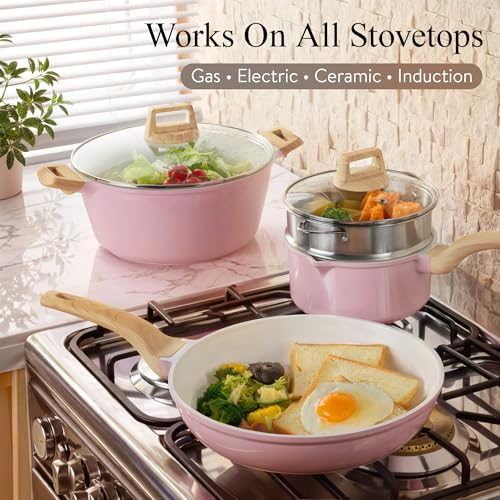 21pcs Ceramic Cookware Set (Pink / 21 Piece)