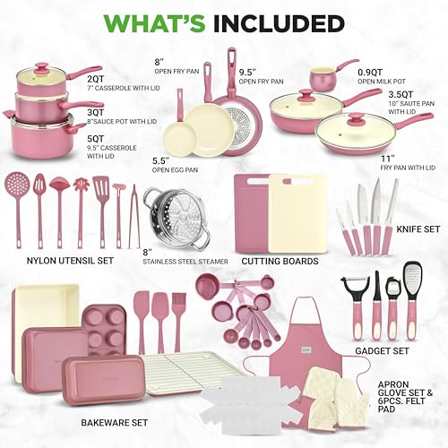54 Piece Kitchen Cookware Set (Blush Pink / 54pc Set)