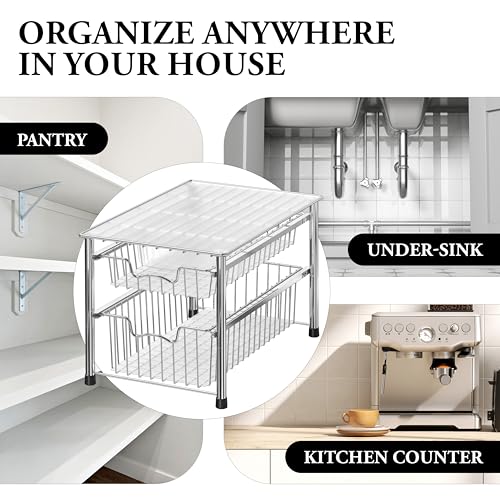 Stackable 2 Tier Sliding Basket Organizer Drawer (2-tier / Chrome)