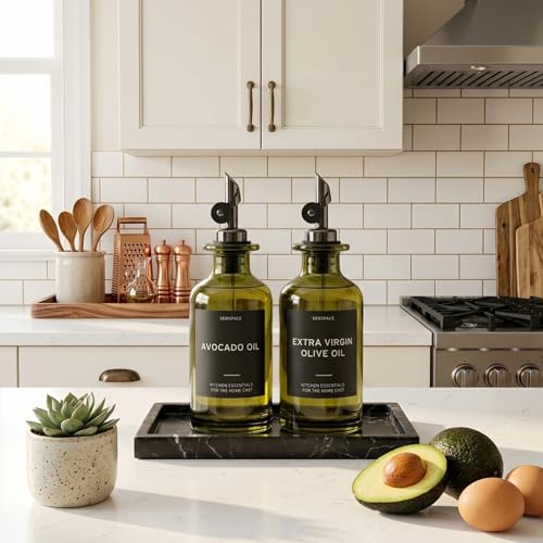 Green Glass Olive Oil Dispenser Bottles For Kitchen (Green/Black / 12oz)