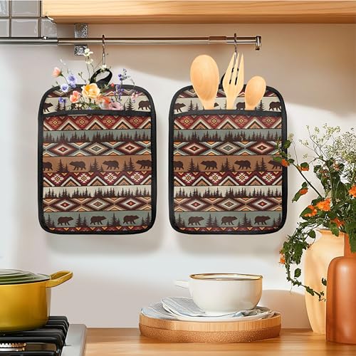 Western Aztec Bear Oven Mitts Set (Haodh-5)