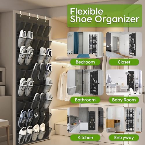 Over the Door Shoe Organizer with 40 Large Breathable Mesh Pockets (Black / 40 Pockets)
