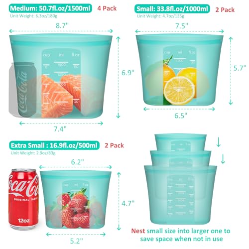 Reusable Food Bags (Aqua | M+S+XS | 8 Pack)