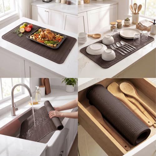 Silicone Dish Drying Mat for Multiple Usage (Coffee / 36"L x 18"W)
