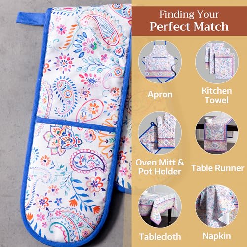 Double Oven Mitts 100% Cotton Double Oven Glove (083 - Indian Floral / 7" x 35" (Double Oven Mitt))