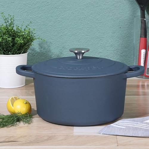 Artisan 5 Quart Round European Enameled Cast Iron Dutch Oven with Lid (Matte Navy Blue / 5-Quart)