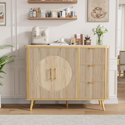 47.3" Modern Buffet Cabinet with Storage (Natural Oak-3draws)