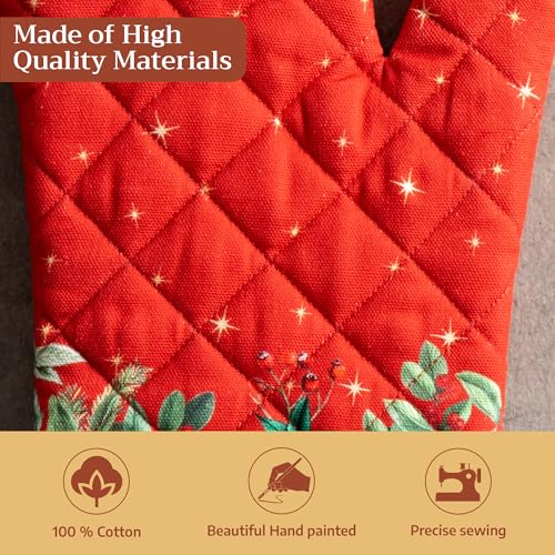 Maison d'Hermine Oven Gloves 100% Cotton Oven Mitt (107 - Noel / 7.5" x 13" (Oven Mitt))
