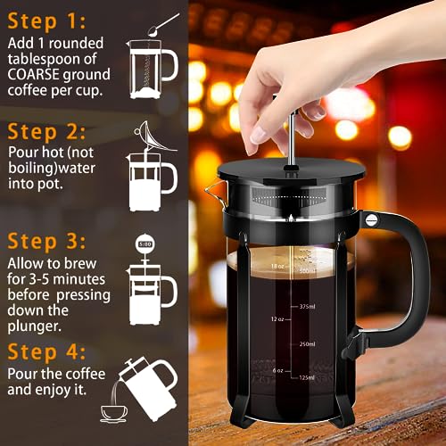 French Press Coffee Maker 304 Stainless Steel Coffee Press (Black / 21 oz)